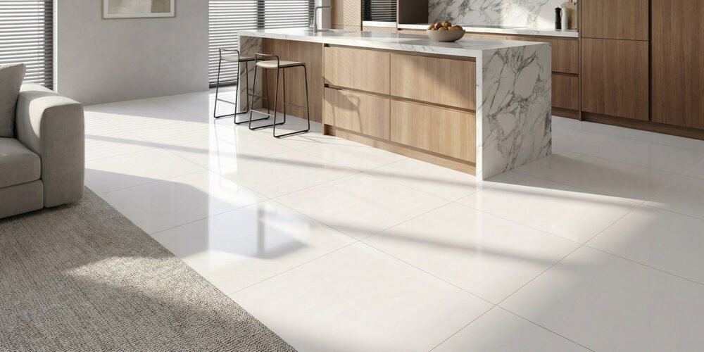 Bathroom scene with 60 x 60 cm Porcelain Tiles