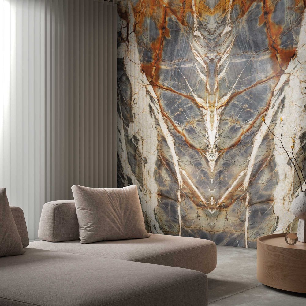 Additional lifestyle image for Ariostea Ultra Marmi Blue Tempest Bookmatched Block B - 1500 x 3000  x 6 mm