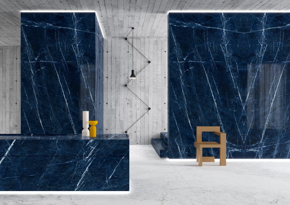 Additional lifestyle image for Ariostea Ultra Marmi Sodalite Blu Bookmatched Block B - 1500 x 3000  x 6 mm
