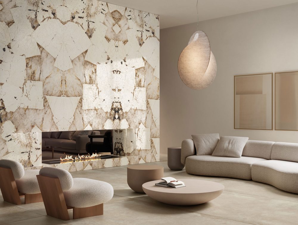 Additional lifestyle image for Ariostea Ultra Marmi Patagonia Bookmatched Block A - 1500 x 3000  x 6 mm