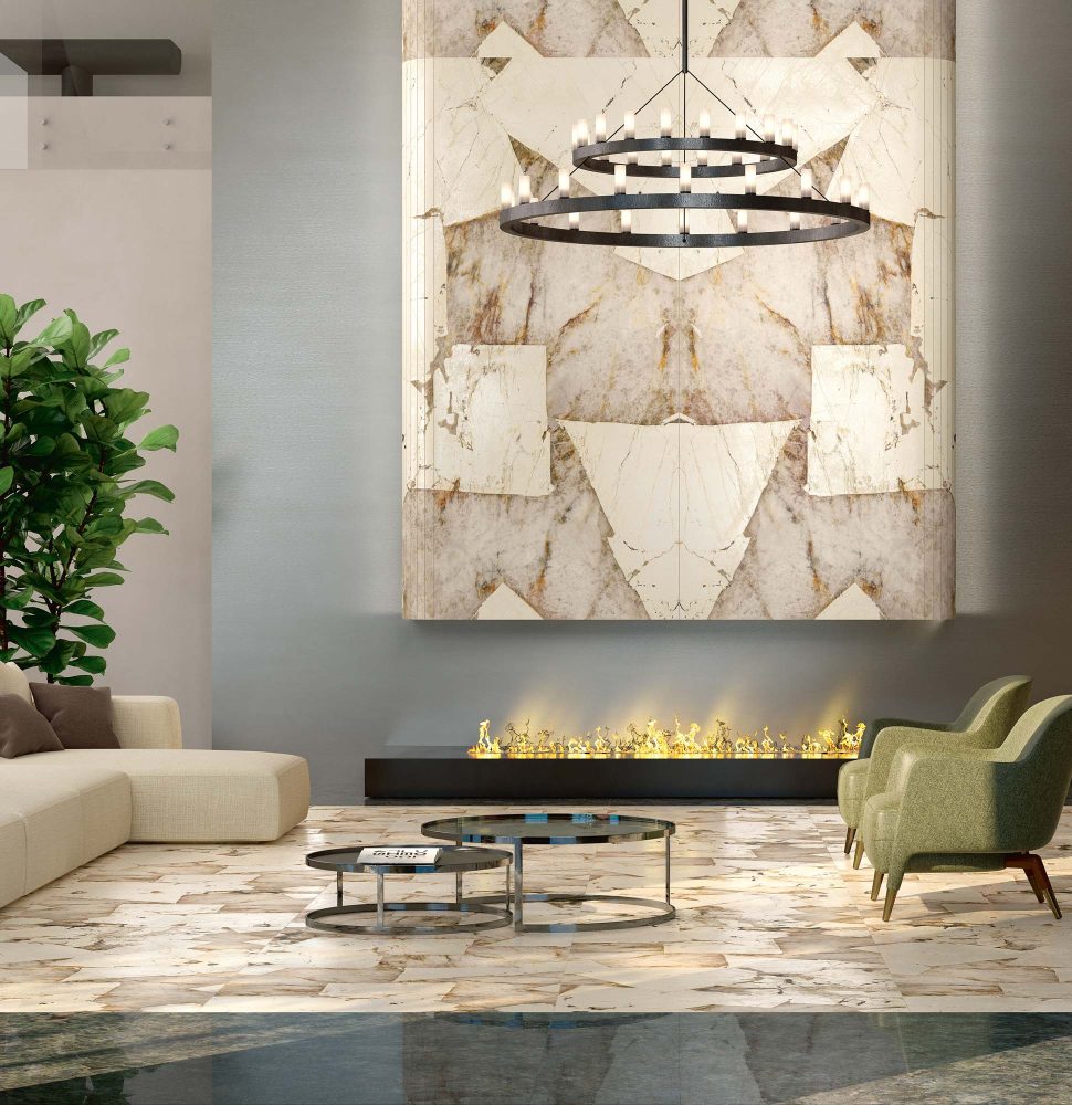 Additional lifestyle image for Ariostea Ultra Marmi Patagonia Bookmatched Block A - 1500 x 3000  x 6 mm