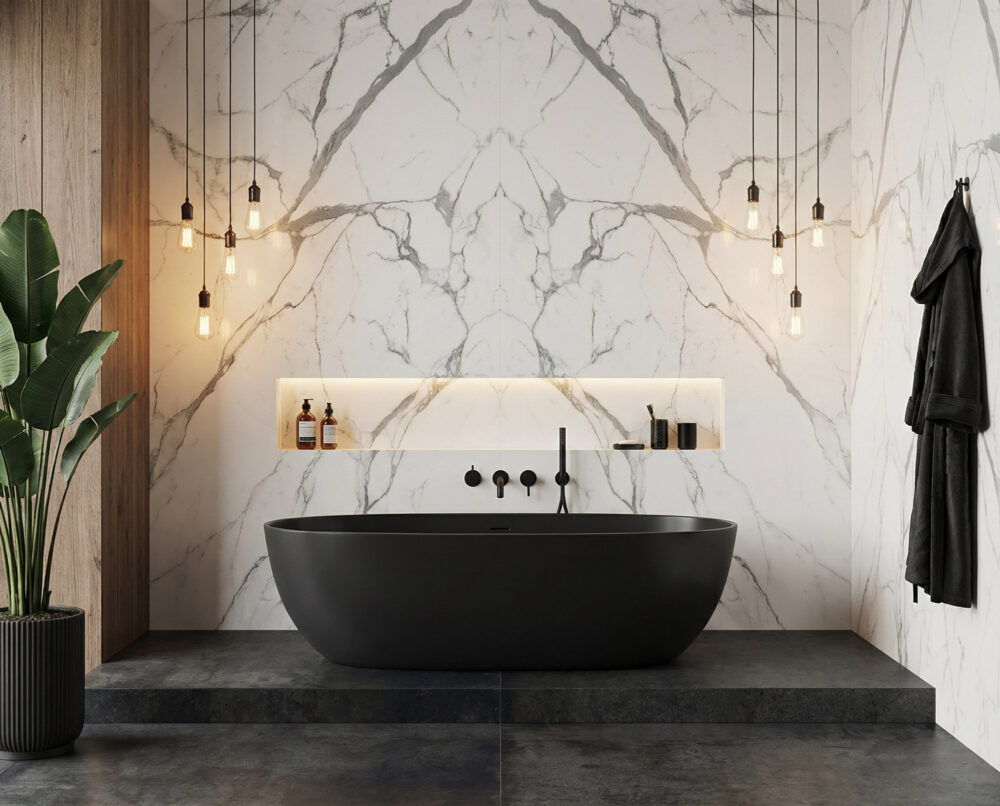 Additional lifestyle image for Ariostea Ultra Teknostone Soft Black - 750 x 1500  x 6 mm