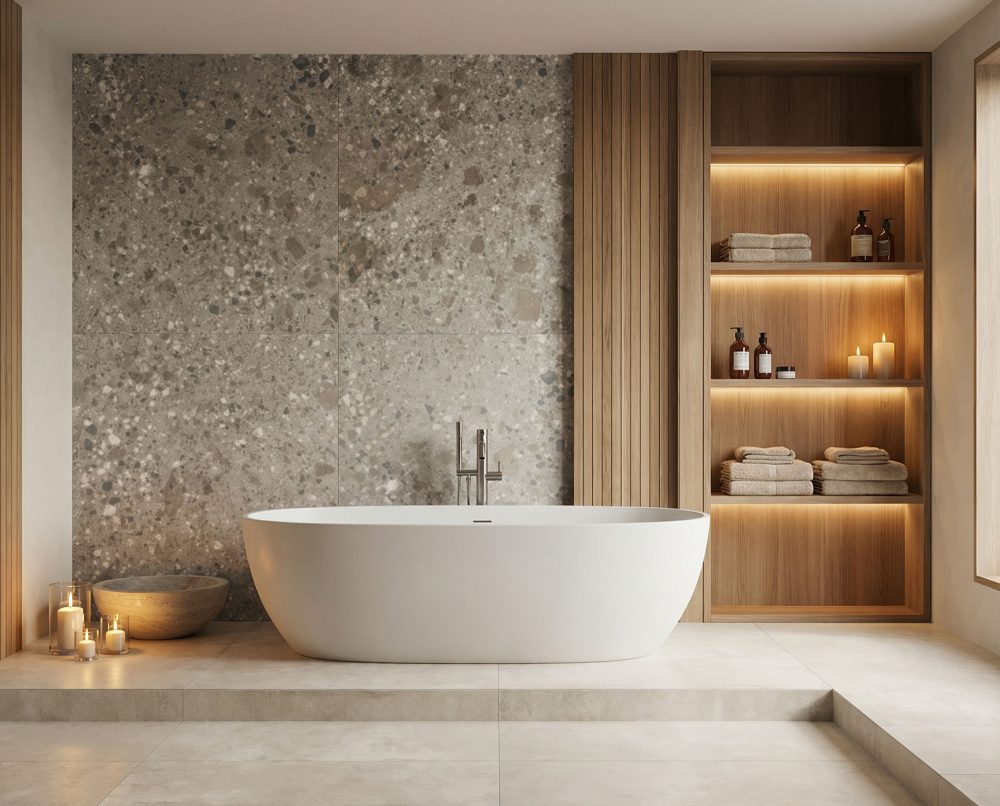 Additional lifestyle image for Ariostea Fragmenta Botticino Dorato - 1200 x 1200  x 10 mm