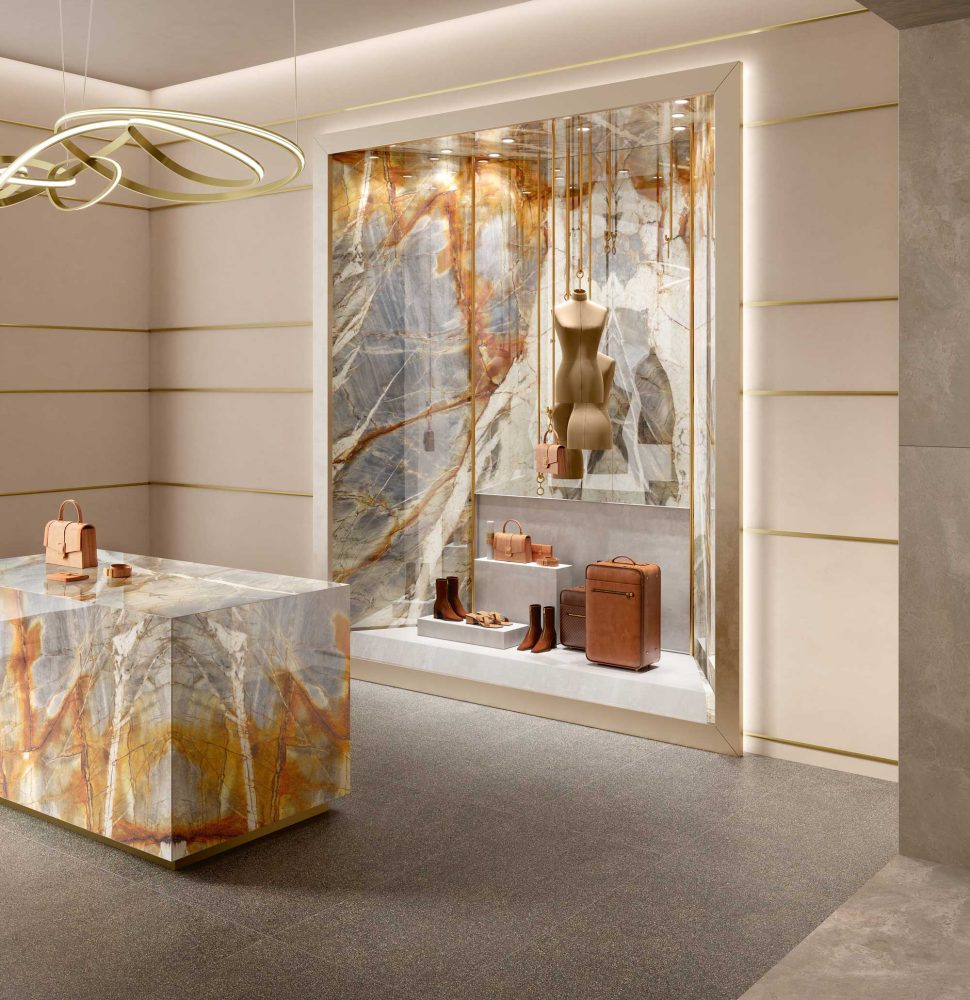 Additional lifestyle image for Ariostea Ultra Marmi Blue Tempest Bookmatched Block B - 1500 x 3000  x 6 mm