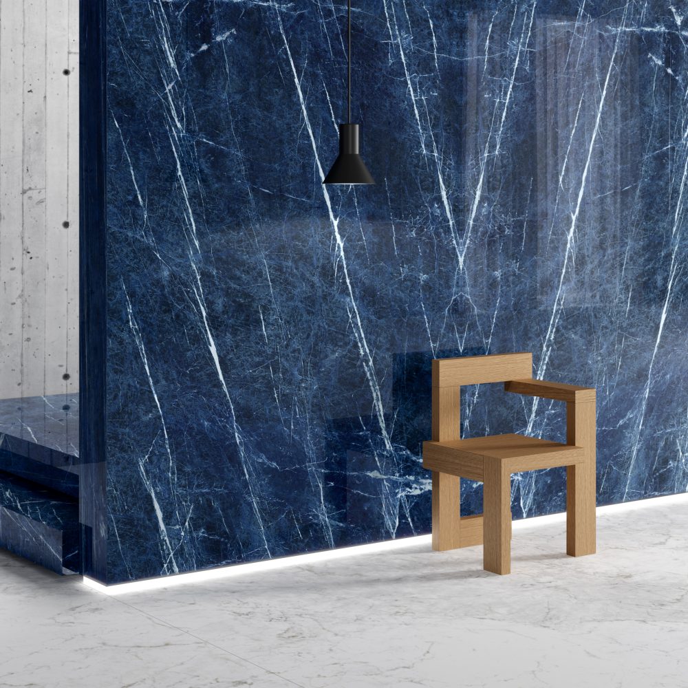 Additional lifestyle image for Ariostea Ultra Marmi Sodalite Blu Bookmatched Block B - 1500 x 3000  x 6 mm