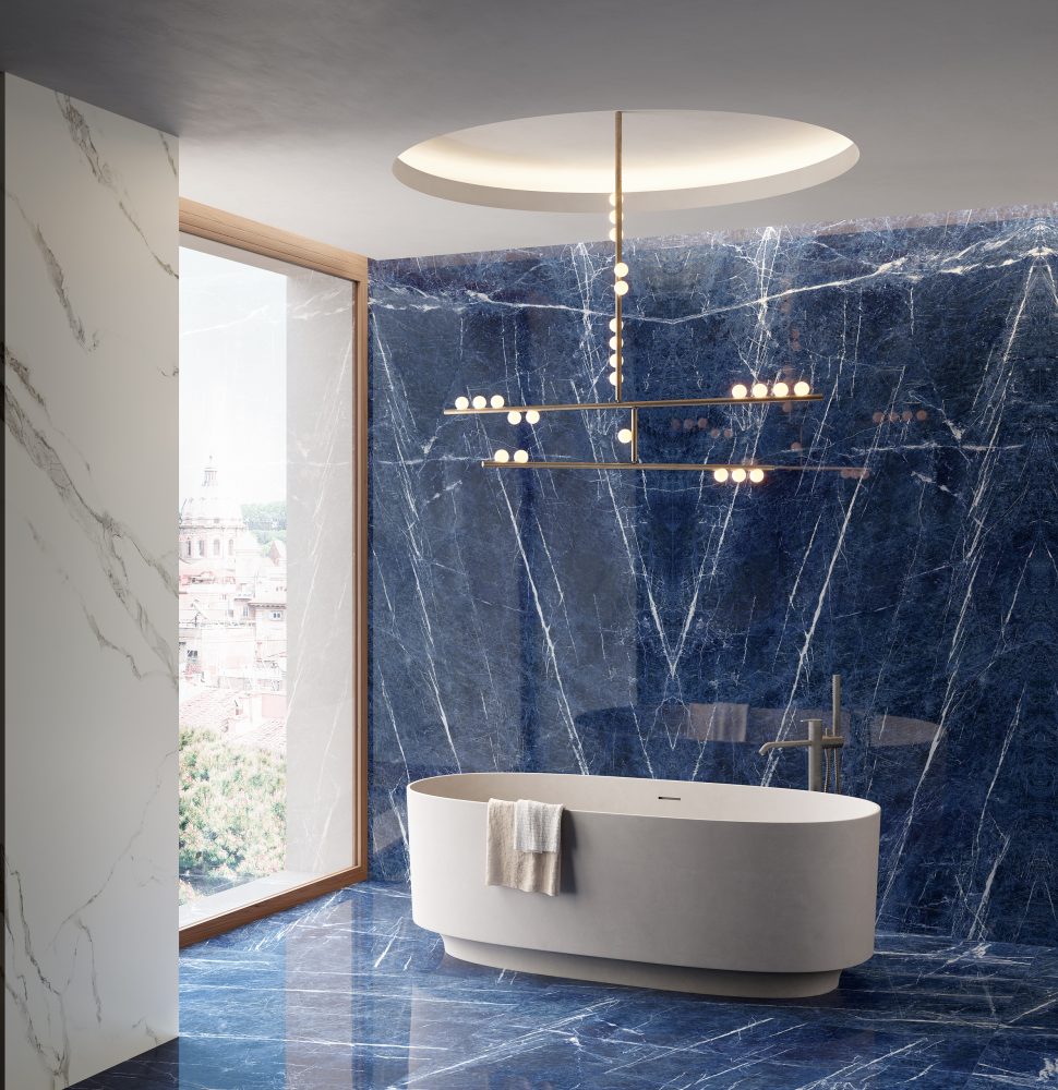 Additional lifestyle image for Ariostea Ultra Marmi Sodalite Blu Bookmatched Block B - 1500 x 3000  x 6 mm