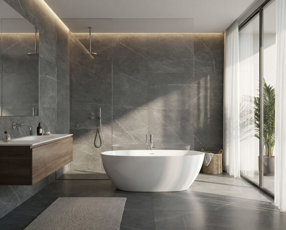 Lifestyle image for Ariostea Ultra Marmi Grey Marble - 750 x 1500 x 6 mm