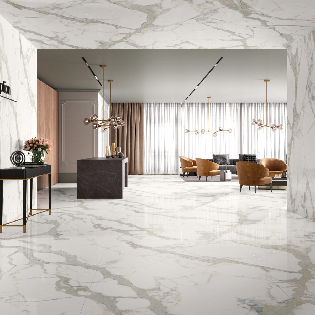 White 750 x 1500 mm Marble effect porcelain tile | Maxfine Calacatta ...