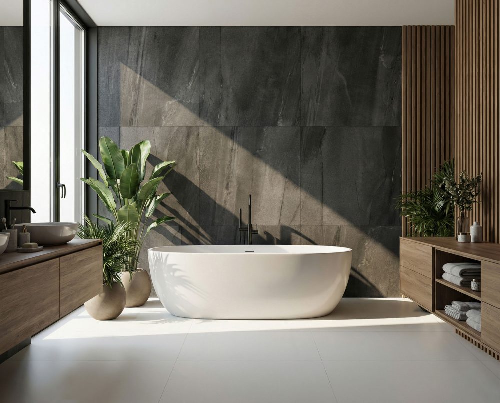 Additional lifestyle image for Ariostea Ultra Pietre Basaltina Antracite - 750 x 750  x 6 mm